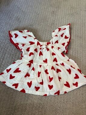 Jessica Simpson 12M White Baby Dress with Red Heart Print